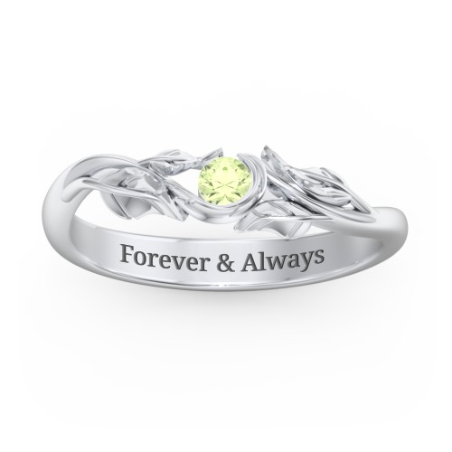 Solitaire Leaf Band Ring – Sterling Silver with Peridot
