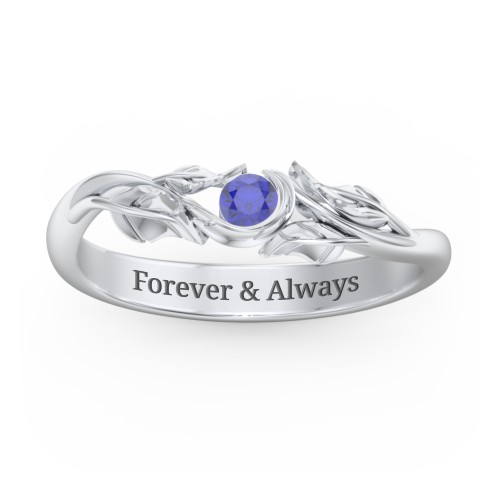 Solitaire Leaf Band Ring – Sterling Silver with Blue Sapphire