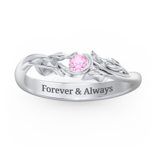 Solitaire Leaf Band Ring – Sterling Silver with Pink Tourmaline
