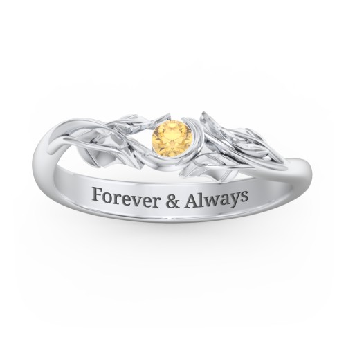 Solitaire Leaf Band Ring – Sterling Silver with Citrine