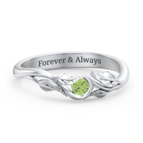 Solitaire Leaf Band Ring – Sterling Silver with Peridot