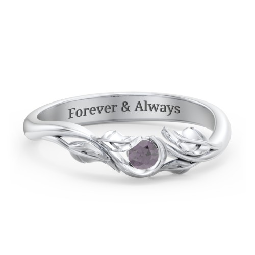 Solitaire Leaf Band Ring – Sterling Silver with Alexandrite
