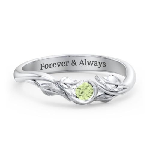 Solitaire Leaf Band Ring – Sterling Silver with Peridot