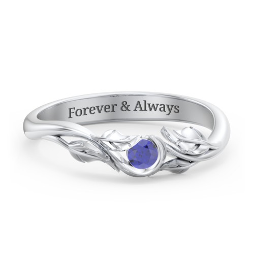 Solitaire Leaf Band Ring – Sterling Silver with Blue Sapphire