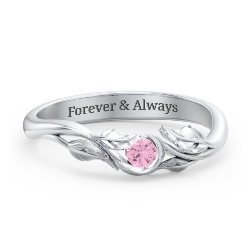 Solitaire Leaf Band Ring – Sterling Silver with Pink Tourmaline
