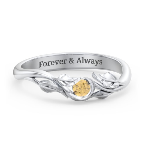 Solitaire Leaf Band Ring – Sterling Silver with Citrine