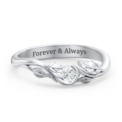 Solitaire Leaf Band Ring – 10K Yellow Gold with Diamond