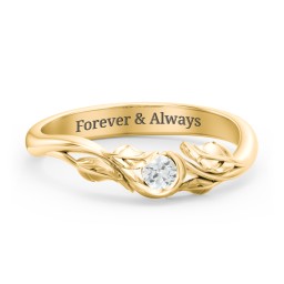 Solitaire Leaf Band Ring in 10K Solid Yellow Gold