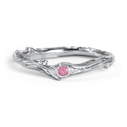 Organic Twig Textured Band with Gemstone in 925 Sterling Silver