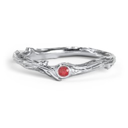 Organic Twig Textured Band with Gemstone in 925 Sterling Silver