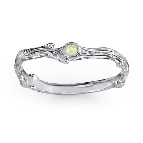 Organic Twig Textured Band with Gemstone