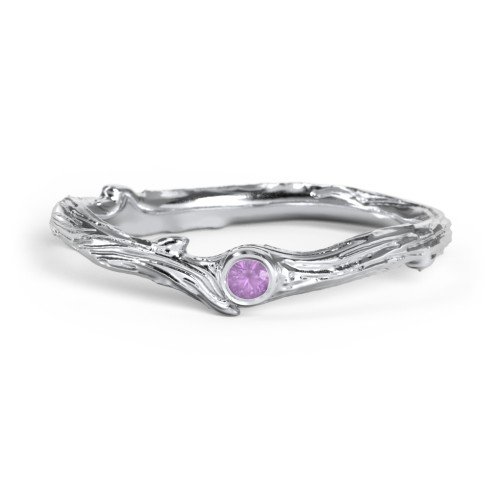 Organic Twig Textured Band with Gemstone – Sterling Silver with Amethyst