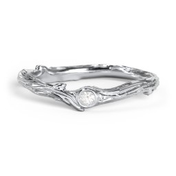 Organic Twig Textured Band with Gemstone in 925 Sterling Silver with Cubic Zirconia
