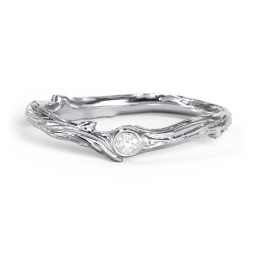 Organic Twig Textured Band with Gemstone in 925 Sterling Silver with Diamond