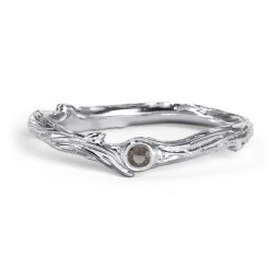 Organic Twig Textured Band with Gemstone in 925 Sterling Silver with Smokey Quartz