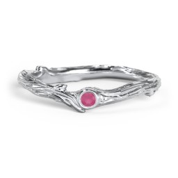 Organic Twig Textured Band with Gemstone in 925 Sterling Silver with Ruby