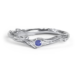 Organic Twig Textured Band with Gemstone in 925 Sterling Silver with Blue Sapphire