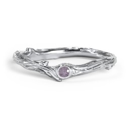Organic Twig Textured Band with Gemstone in 925 Sterling Silver with Alexandrite