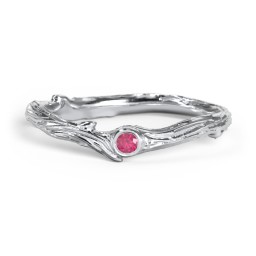 Organic Twig Textured Band with Gemstone in 925 Sterling Silver with Ruby