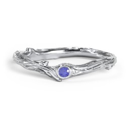 Organic Twig Textured Band with Gemstone in 925 Sterling Silver with Blue Sapphire