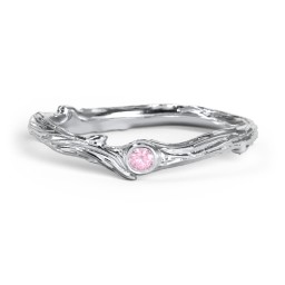 Organic Twig Textured Band with Gemstone in 925 Sterling Silver with Pink Tourmaline