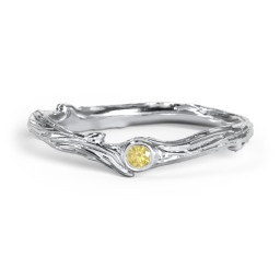 Organic Twig Textured Band with Gemstone in 925 Sterling Silver with Citrine