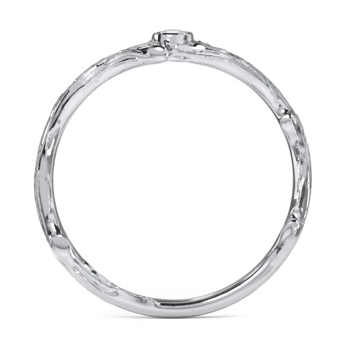Organic Twig Textured Band with Gemstone – Sterling Silver with Cubic Zirconia