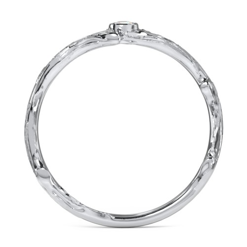 Organic Twig Textured Band with Gemstone – Sterling Silver with Diamond
