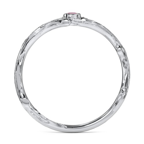 Organic Twig Textured Band with Gemstone – Sterling Silver with Pink Tourmaline