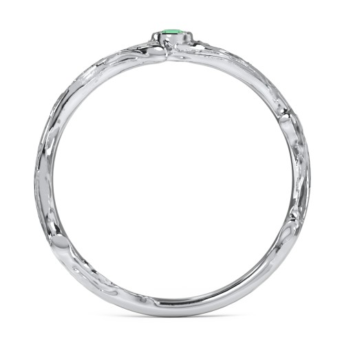 Organic Twig Textured Band with Gemstone – Sterling Silver with Emerald