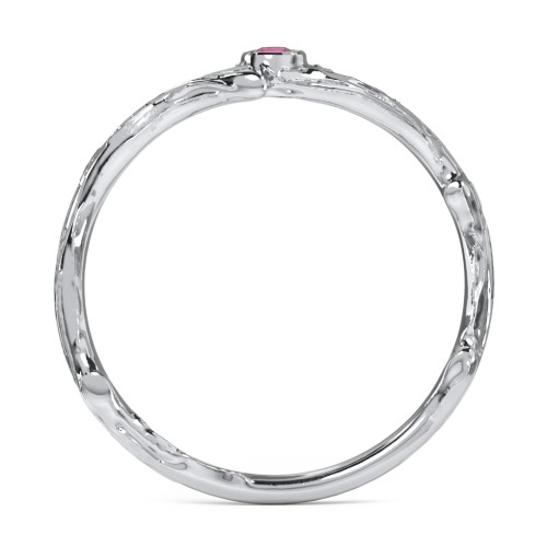 Organic Twig Textured Band with Gemstone – Sterling Silver with Ruby