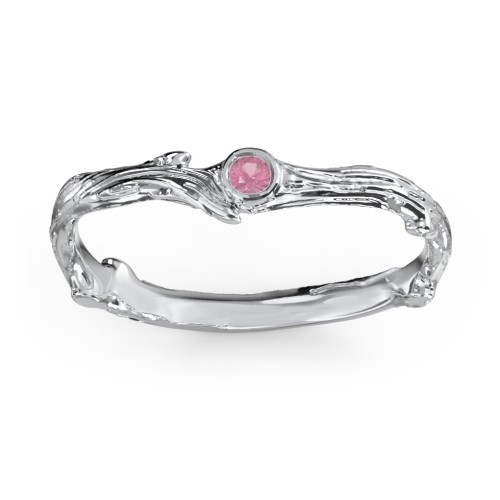 Organic Twig Textured Band with Gemstone – Sterling Silver with Pink Tourmaline