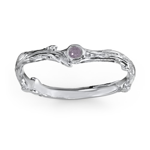 Organic Twig Textured Band with Gemstone – Sterling Silver with Alexandrite