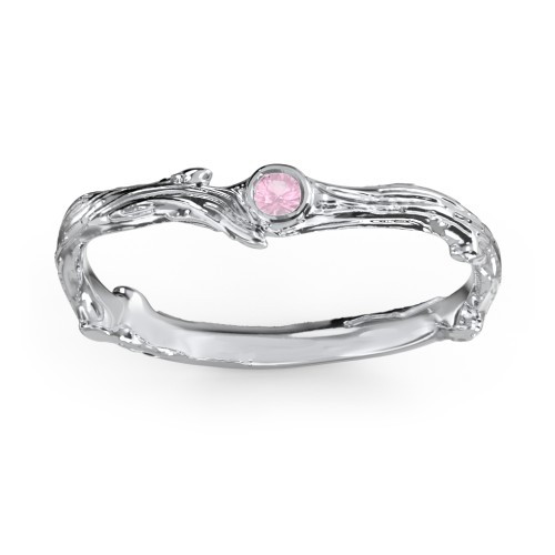 Organic Twig Textured Band with Gemstone – Sterling Silver with Pink Tourmaline