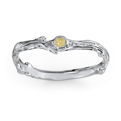 Organic Twig Textured Band with Gemstone – Sterling Silver with Citrine