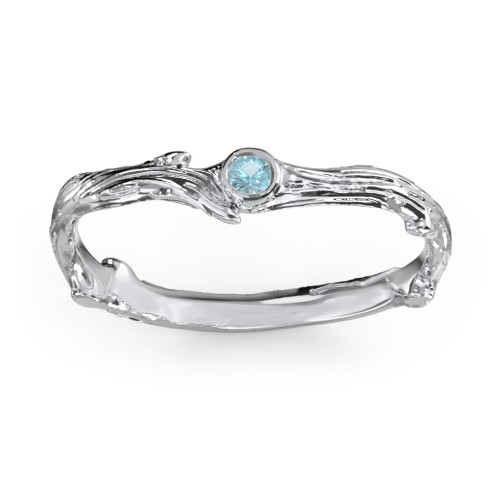 Organic Twig Textured Band with Gemstone – Sterling Silver with Blue Topaz