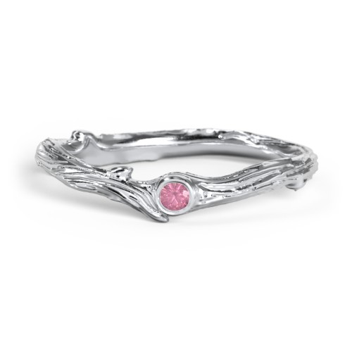 Organic Twig Textured Band with Gemstone – Sterling Silver with Pink Tourmaline