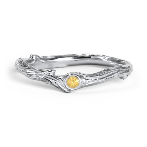 Organic Twig Textured Band with Gemstone – Sterling Silver with Citrine
