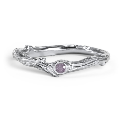 Organic Twig Textured Band with Gemstone – Sterling Silver with Alexandrite