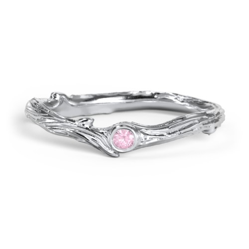 Organic Twig Textured Band with Gemstone – Sterling Silver with Pink Tourmaline