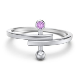 Bypass Barbell Ring with Gemstone in 925 Sterling Silver with Amethyst