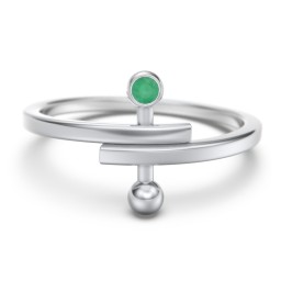 Bypass Barbell Ring with Gemstone in 925 Sterling Silver with Emerald