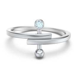 Bypass Barbell Ring with Gemstone in 925 Sterling Silver with Blue Topaz