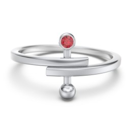Bypass Barbell Ring with Gemstone in 925 Sterling Silver