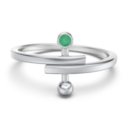 Bypass Barbell Ring with Gemstone – Sterling Silver with Emerald