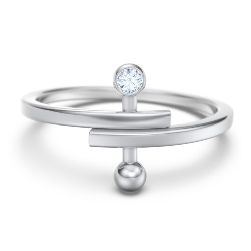 Bypass Barbell Ring with Gemstone – Sterling Silver with Aquamarine