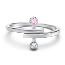 Bypass Barbell Ring with Gemstone in 925 Sterling Silver with Pink Tourmaline