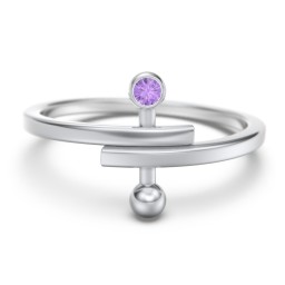 Bypass Barbell Ring with Gemstone in 925 Sterling Silver with Amethyst