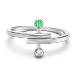 Bypass Barbell Ring with Gemstone in 925 Sterling Silver with Emerald