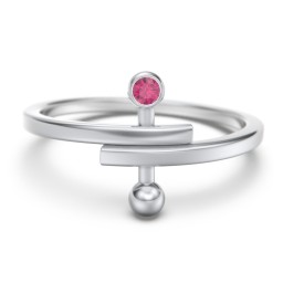 Bypass Barbell Ring with Gemstone in 925 Sterling Silver with Ruby